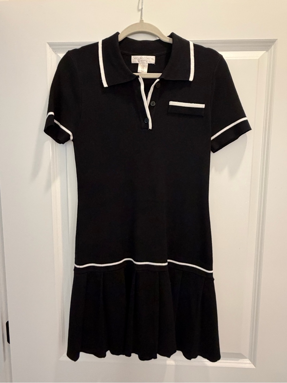 Caroline Constas Black Mini Polo Dress with White Trim